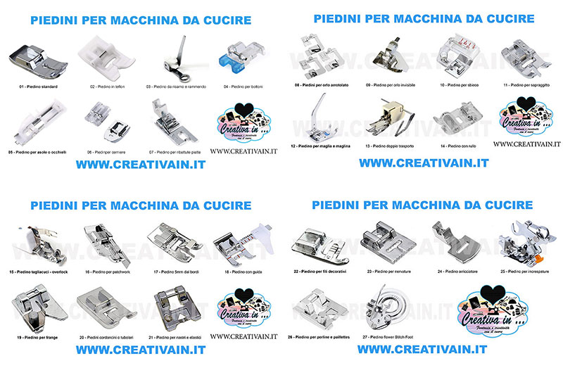 Piedini per macchina da cucire: come riconoscerli e uso - Creativa In