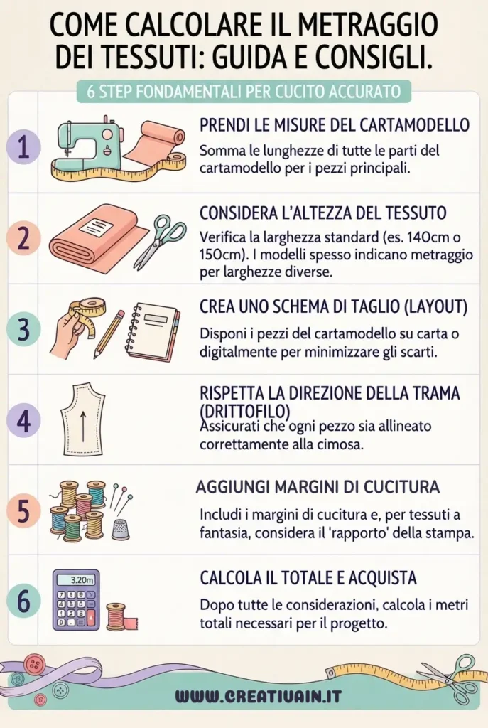 infografica su come calcolare il metraggio dei tessuti (Immagine generata con AI)
