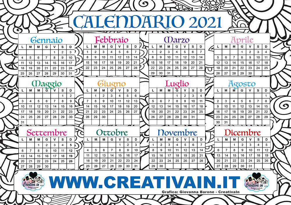 Calendario 2021 da stampare gratis e colorare. Scaricalo subito