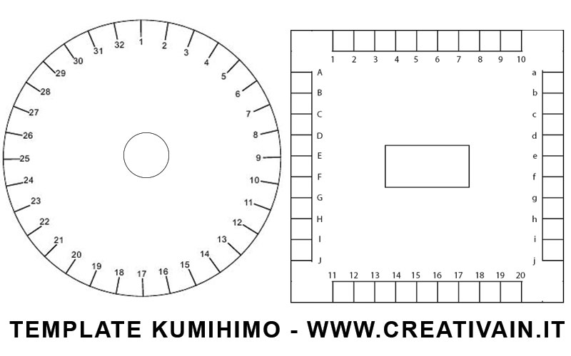 template telaio kumihimo circolare e quadrato